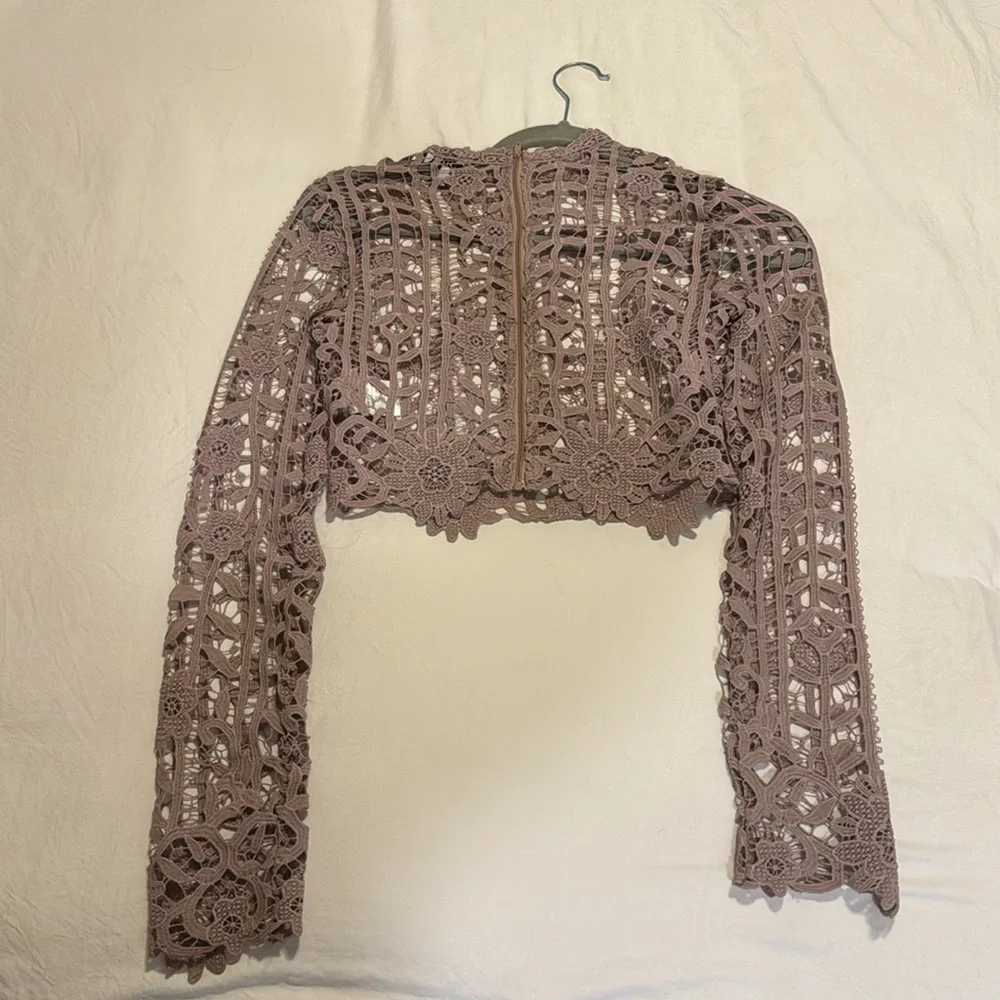 Tobi lavender lace zip up crop top - Picture 2 of 2